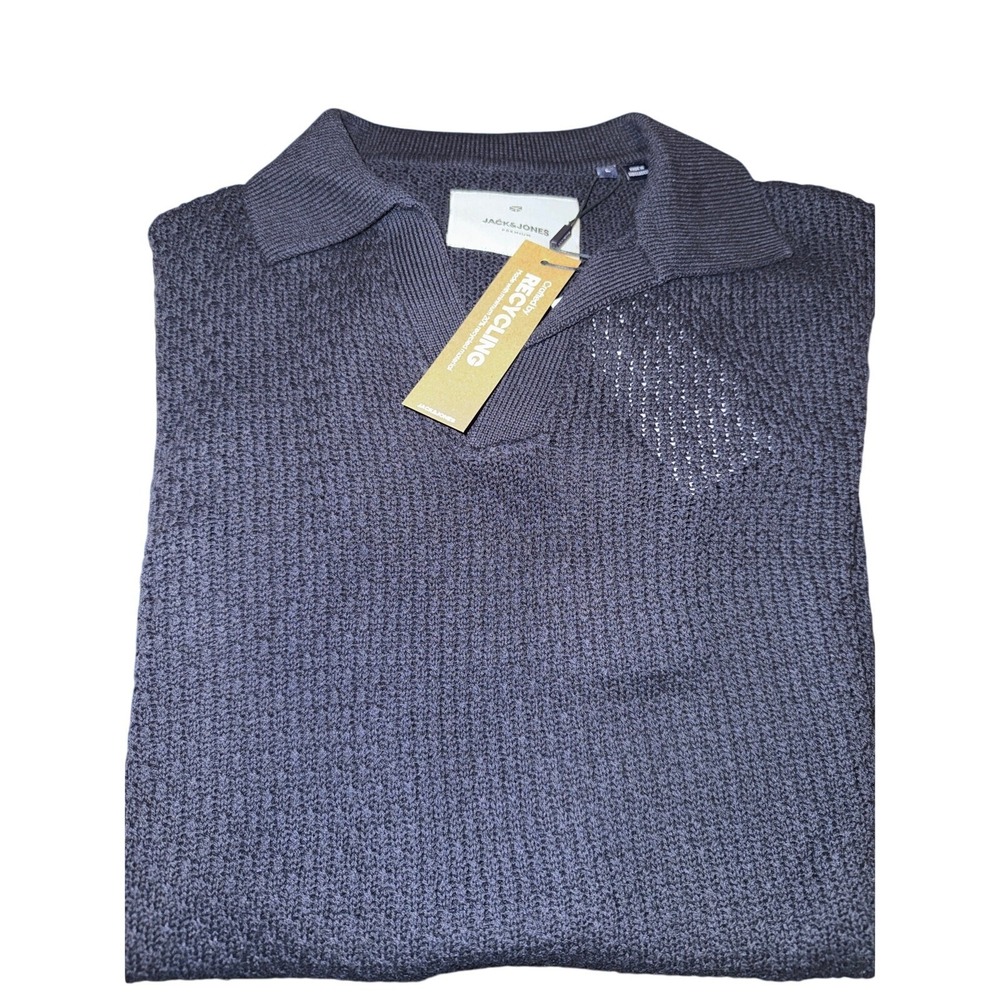 Jack & Jones Luxurious Deep Navy Ink Men's Knit‎ Collared Sweater, Large NWT